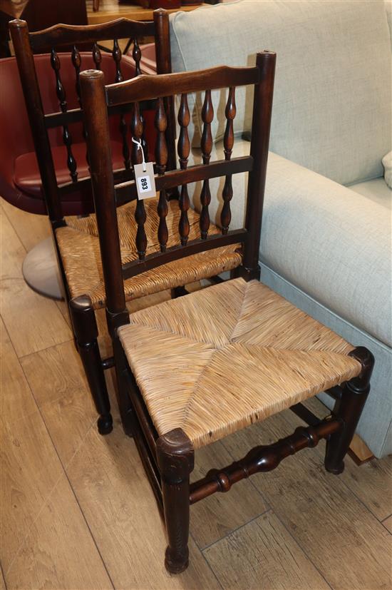 Two early 19th century Lincolnshire spindle back rush seat chairs